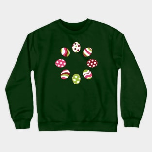 Eggs | Pink Green | Stripes | Dots | Clouds | Dark Green Crewneck Sweatshirt